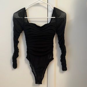 Princess Polly Black Ruched Mesh Bodysuit